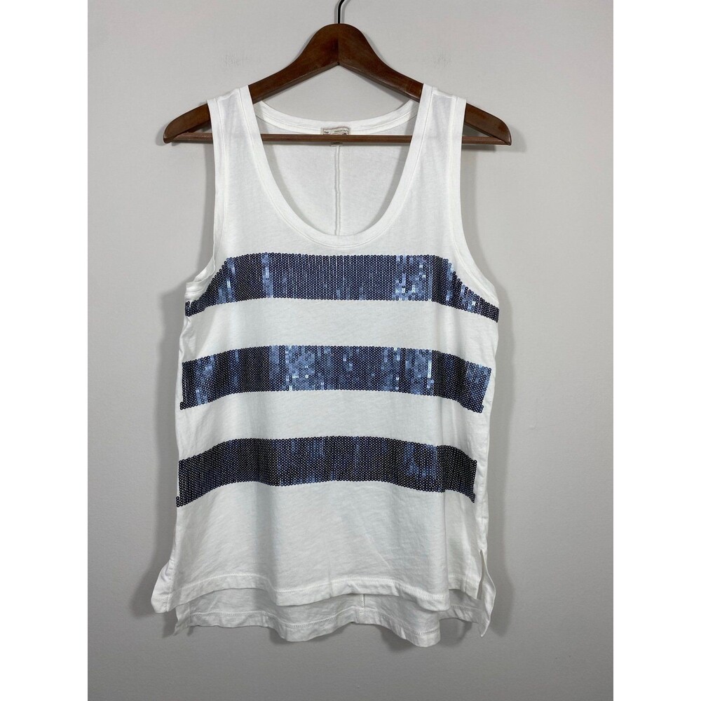 Gap White Sequin Stripe Pima Cotton Tank Top Size Small